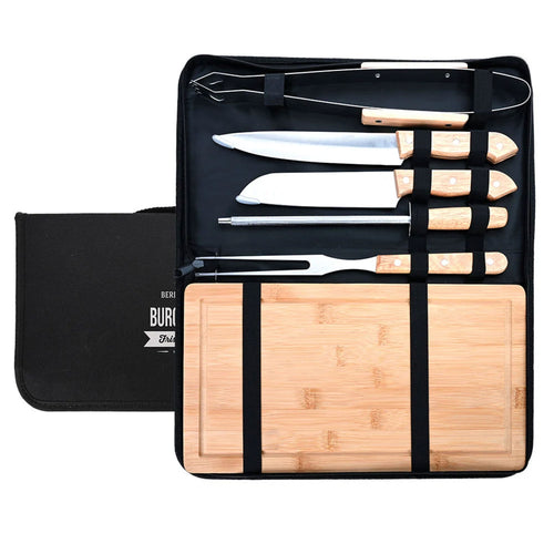 BBQ-Set in Etui mit Druck auf der Außenseite und Grillzubehör im Inneren