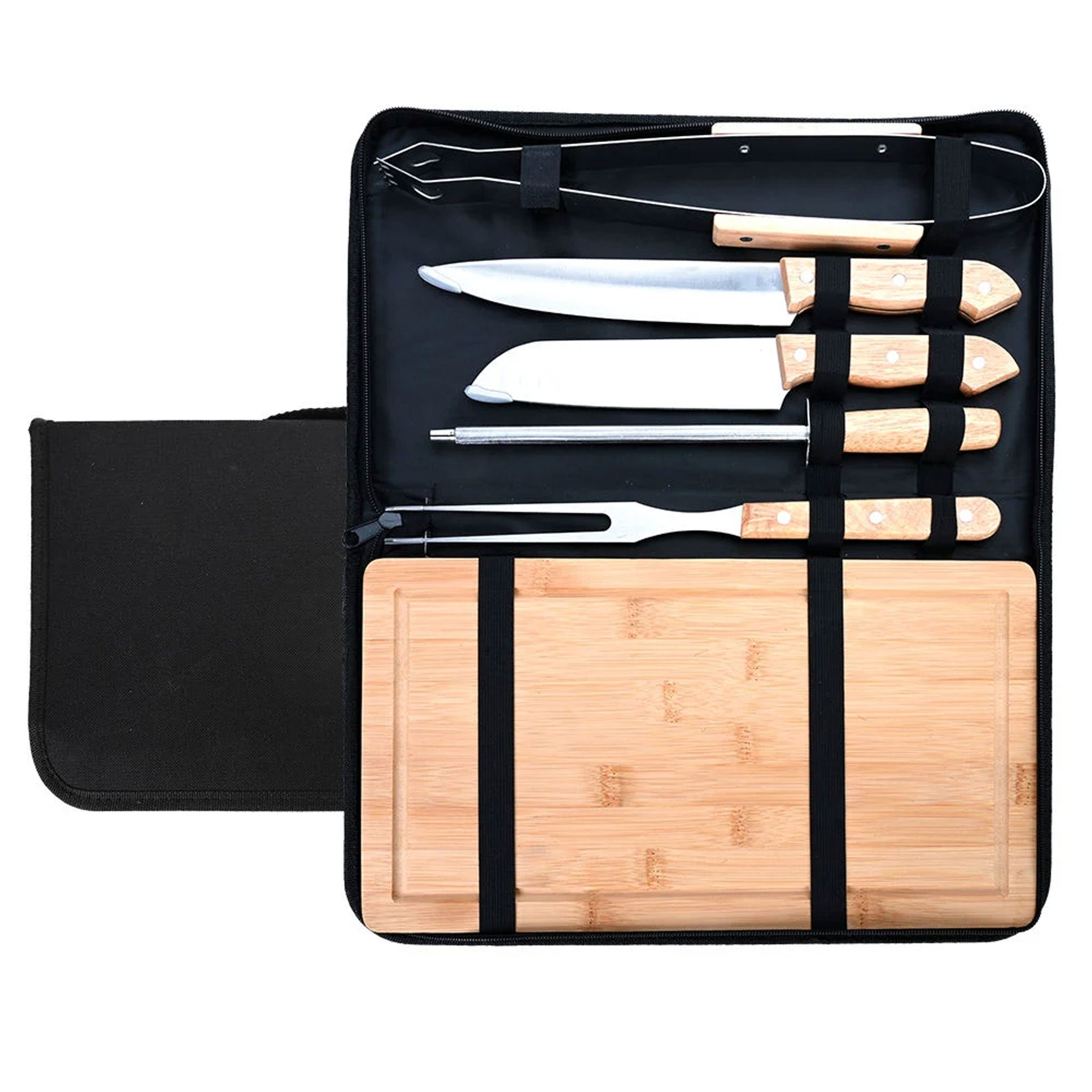 BBQ-Set in Etui in neutraler Ausführung mit Holzbrett und Grillzubehör