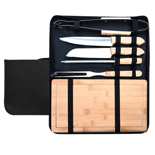 BBQ-Set in Etui in neutraler Ausführung mit Holzbrett und Grillzubehör