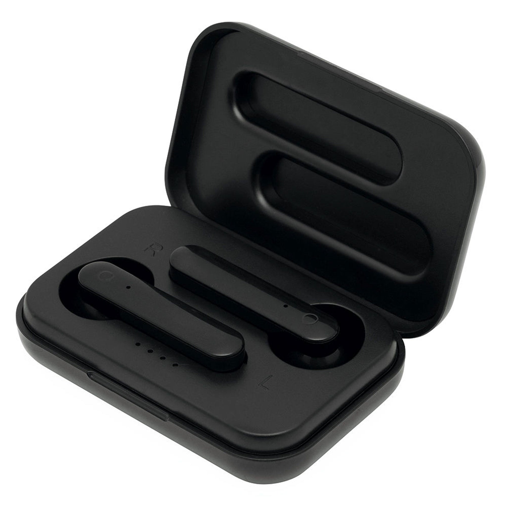 Schwarze In-Ear Kopfhörer im schwarzen Ladecase