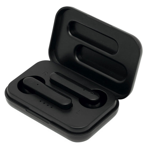 Schwarze In-Ear Kopfhörer im schwarzen Ladecase