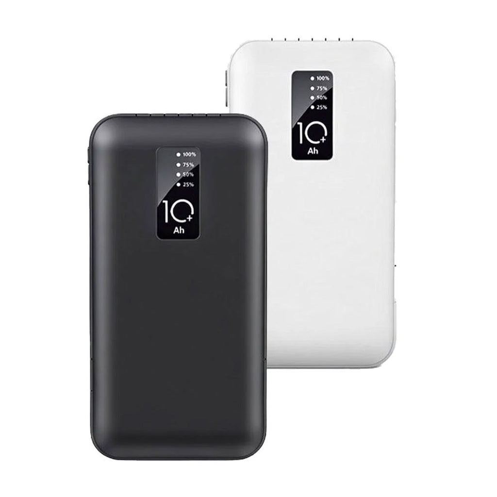 Black and White Powerbank mit 10.000 mAh und integriertem 4-in-1-Ladekabel