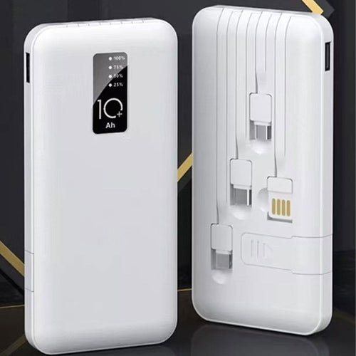 Weiße Powerbank mit integriertem 4-in-1-Ladekabel