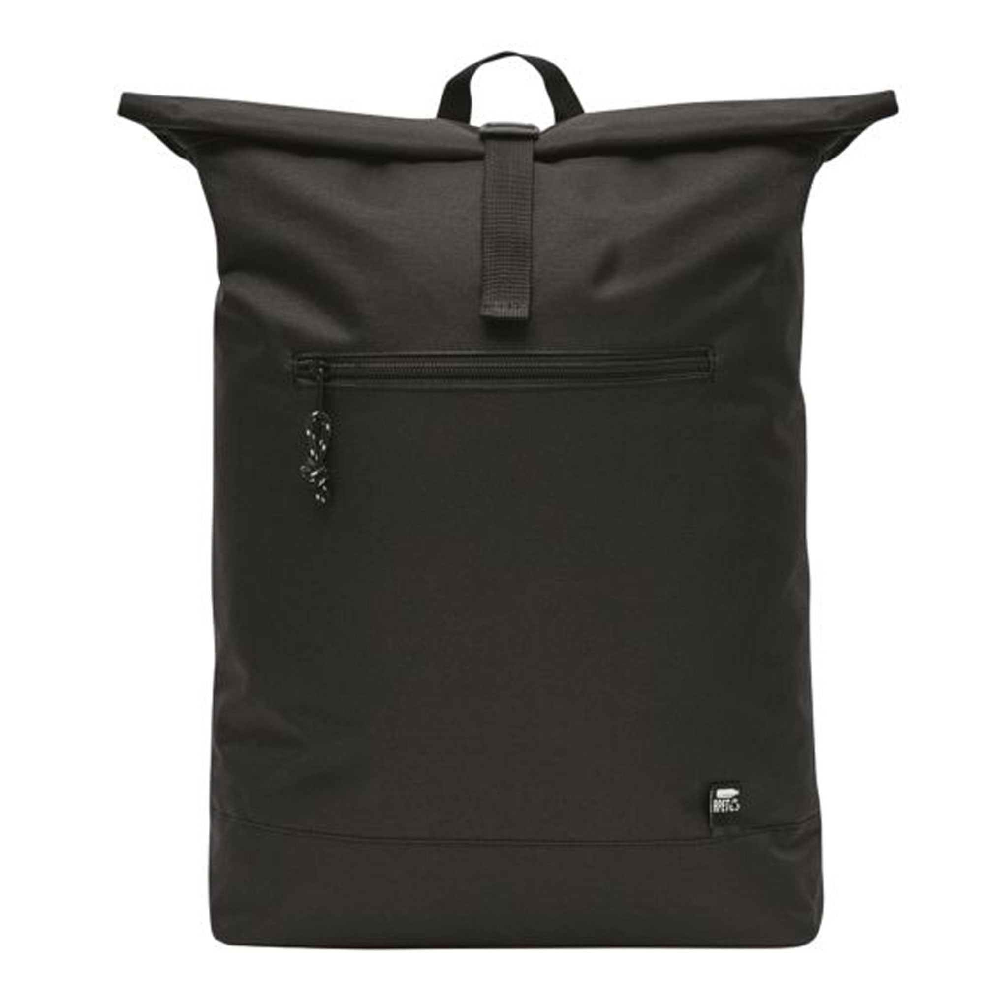 Black and White Rucksack in Schwarz mit Rollverschluss, Frontfach und großem Hauptfach