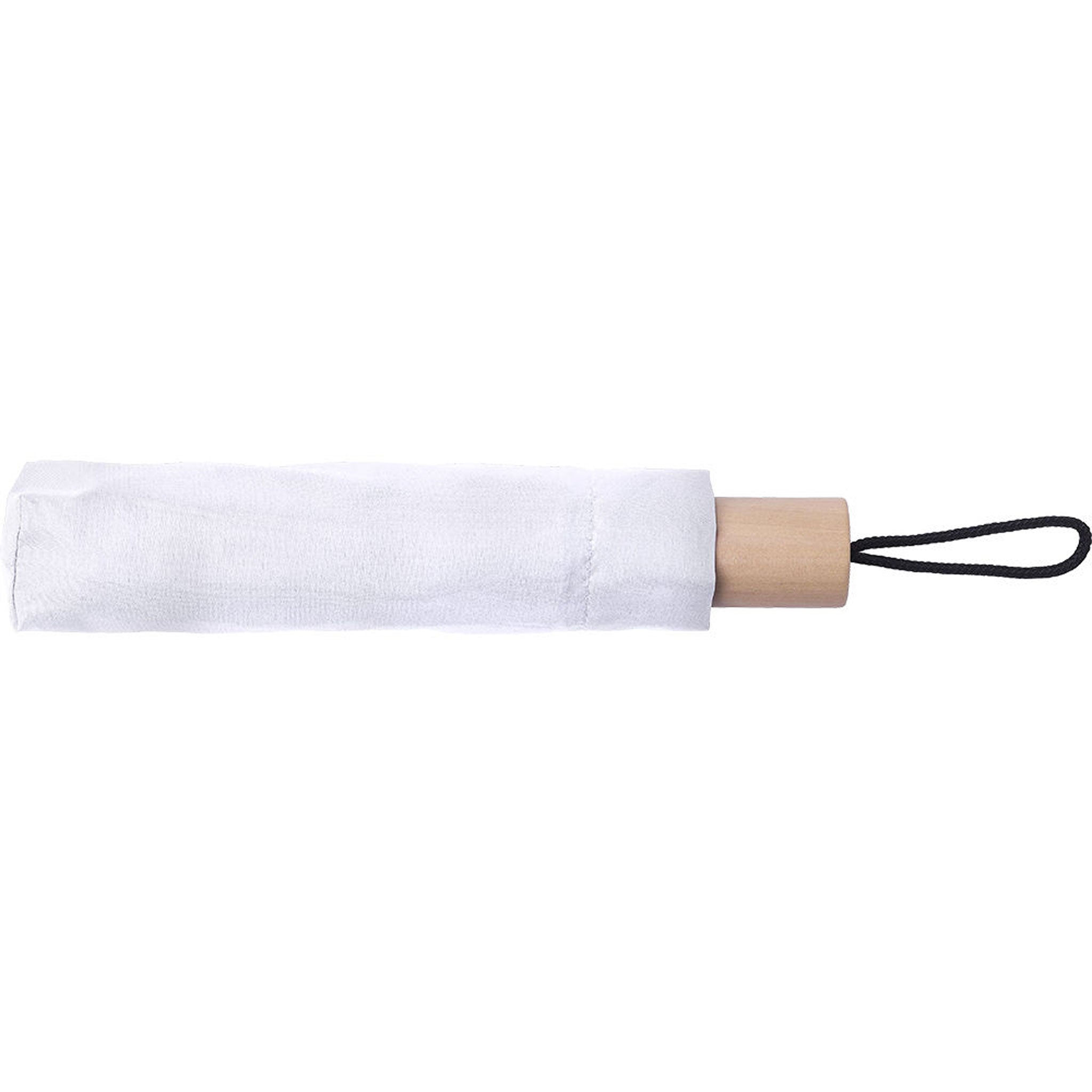 Black and White Taschenschirm in geschlossener weißer Ausführung mit Echtholzgriff und Handschlaufe
