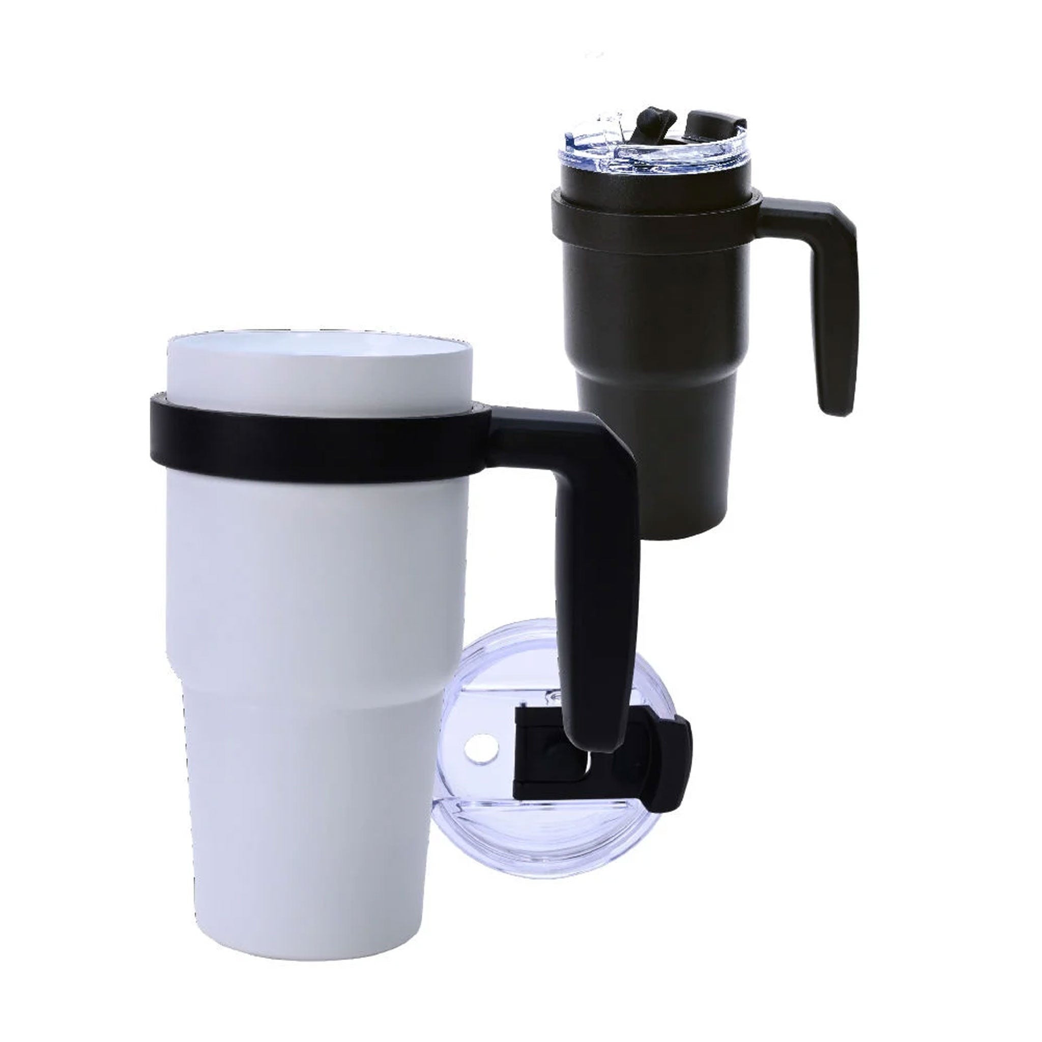 Black and White Thermobecher mit Henkel in Weiß und Schwarz mit transparentem Deckel