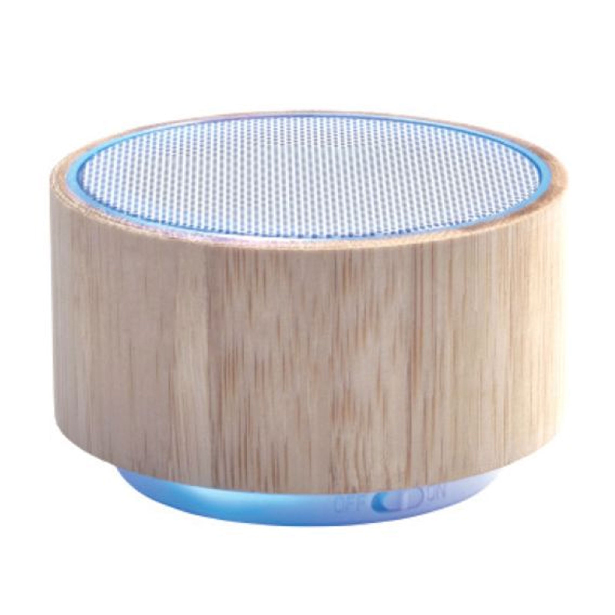 Kompakter Bluetooth-Lautsprecher mit Bambus-Gehäuse in Seitenansicht