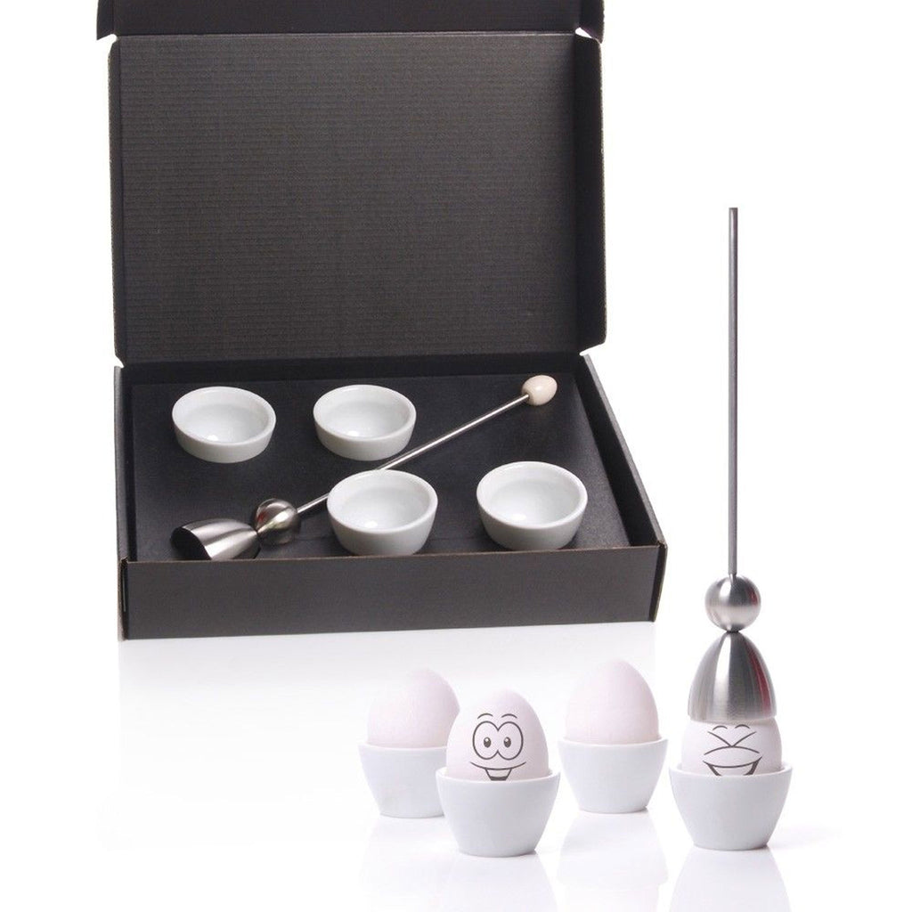 Clack-Box mit Eierschalensollbruchstellenverursacher und vier Eierbechern