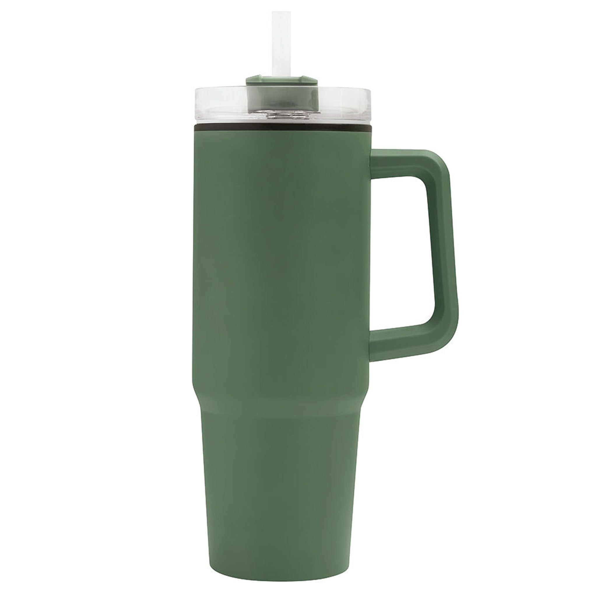 Doppelwandiger Trinkbecher Drink ULTY in Grün mit Henkel, transparentem Deckel und Strohhalm
