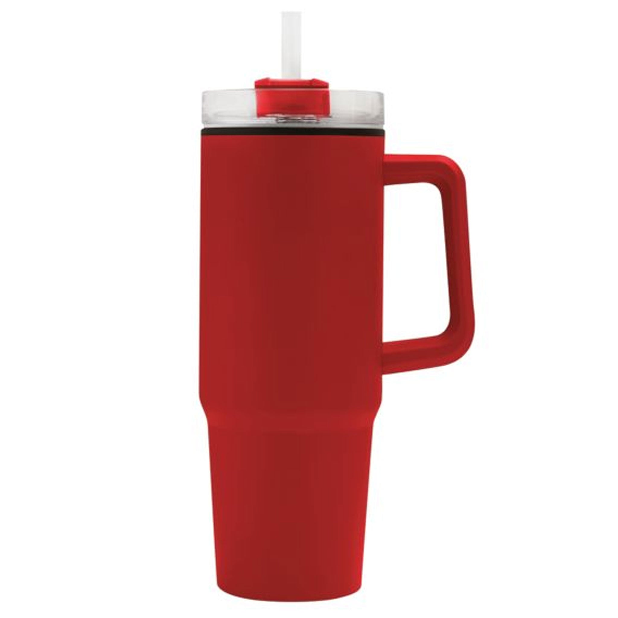 Doppelwandiger Trinkbecher Drink ULTY in Rot mit Henkel, transparentem Deckel und Strohhalm