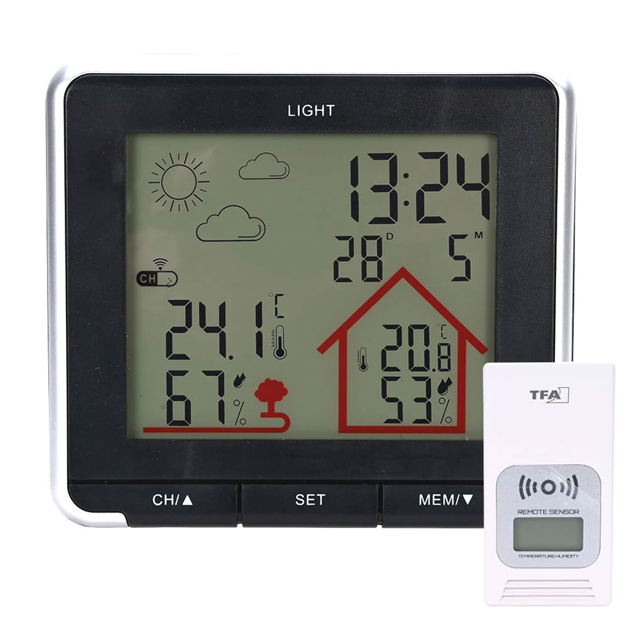 Schwarze Funk-Wetterstation LIFE mit Display und separatem Funksender