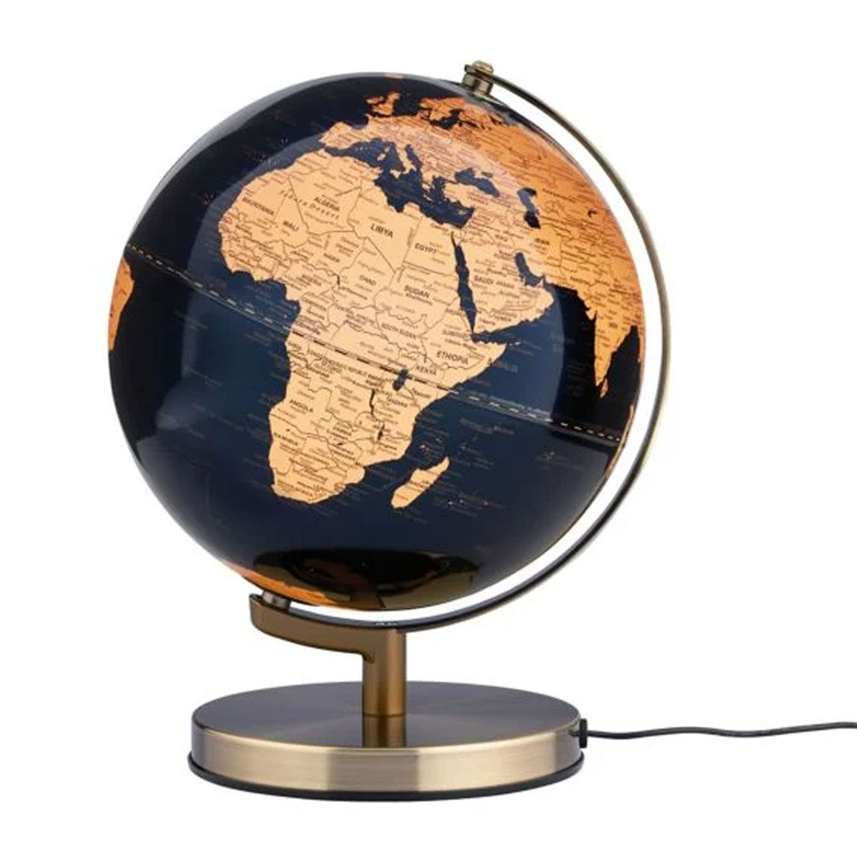 Leuchtglobus Terra light mit LED-Beleuchtung, bronzefarbenen Länderflächen und dunkelblauem Meerbild