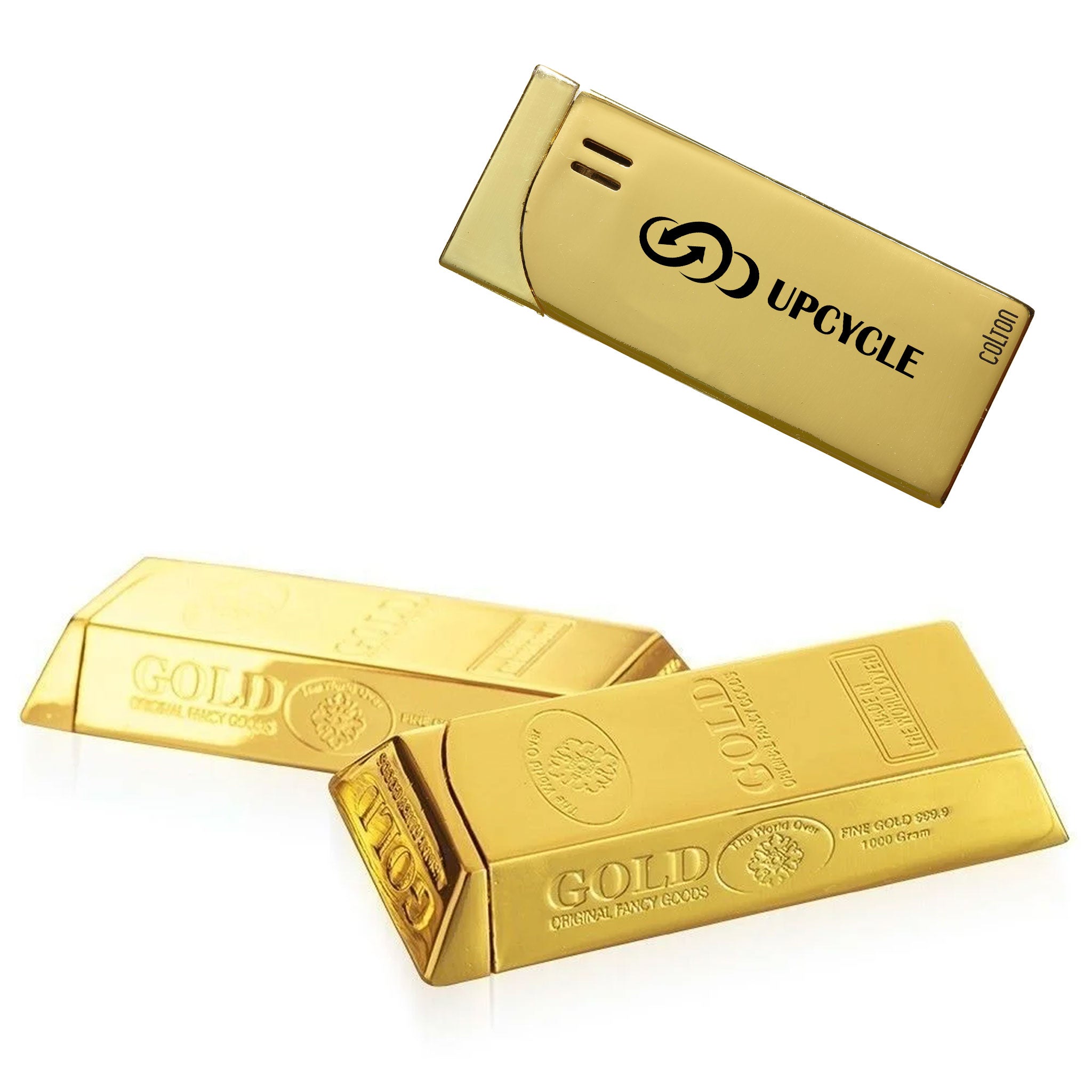 Goldbarren-Feuerzeug mit Logo auf der Oberseite