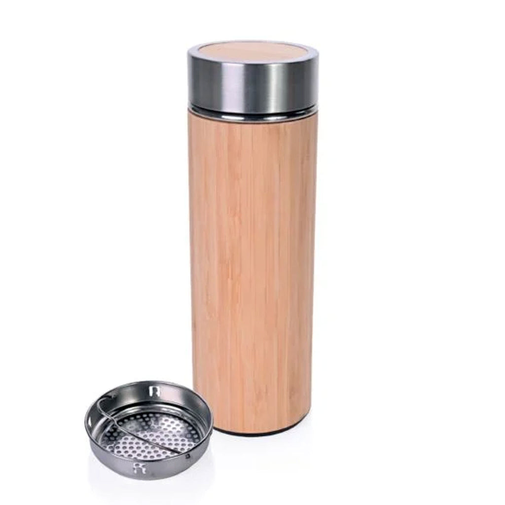 Isolierbecher Bamboo Go aus Edelstahl mit Bambus-Ummantelung und Teesieb