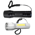 LED-Taschenlampe Reeves-Augusta in Schwarz mit Werbedruck und in Silber mit seitlicher COB-Leuchte