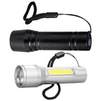 LED-Taschenlampe Reeves-Augusta in Schwarz und Silber ohne Werbedruck mit Handschlaufen