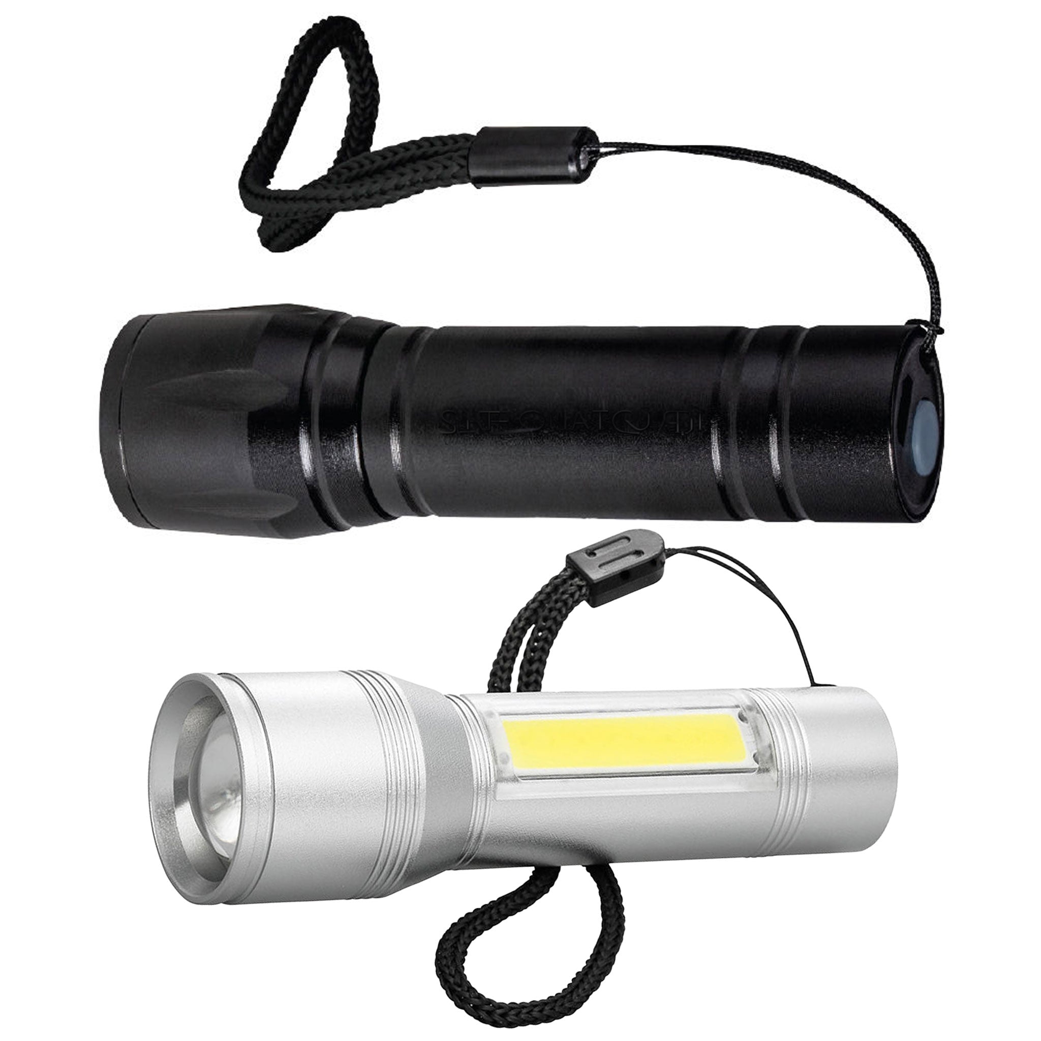 LED-Taschenlampe Reeves-Augusta in Schwarz und Silber ohne Werbedruck mit Handschlaufen