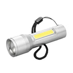 LED-Taschenlampe Reeves-Augusta in Silber mit seitlicher COB-Leuchte und Griffband
