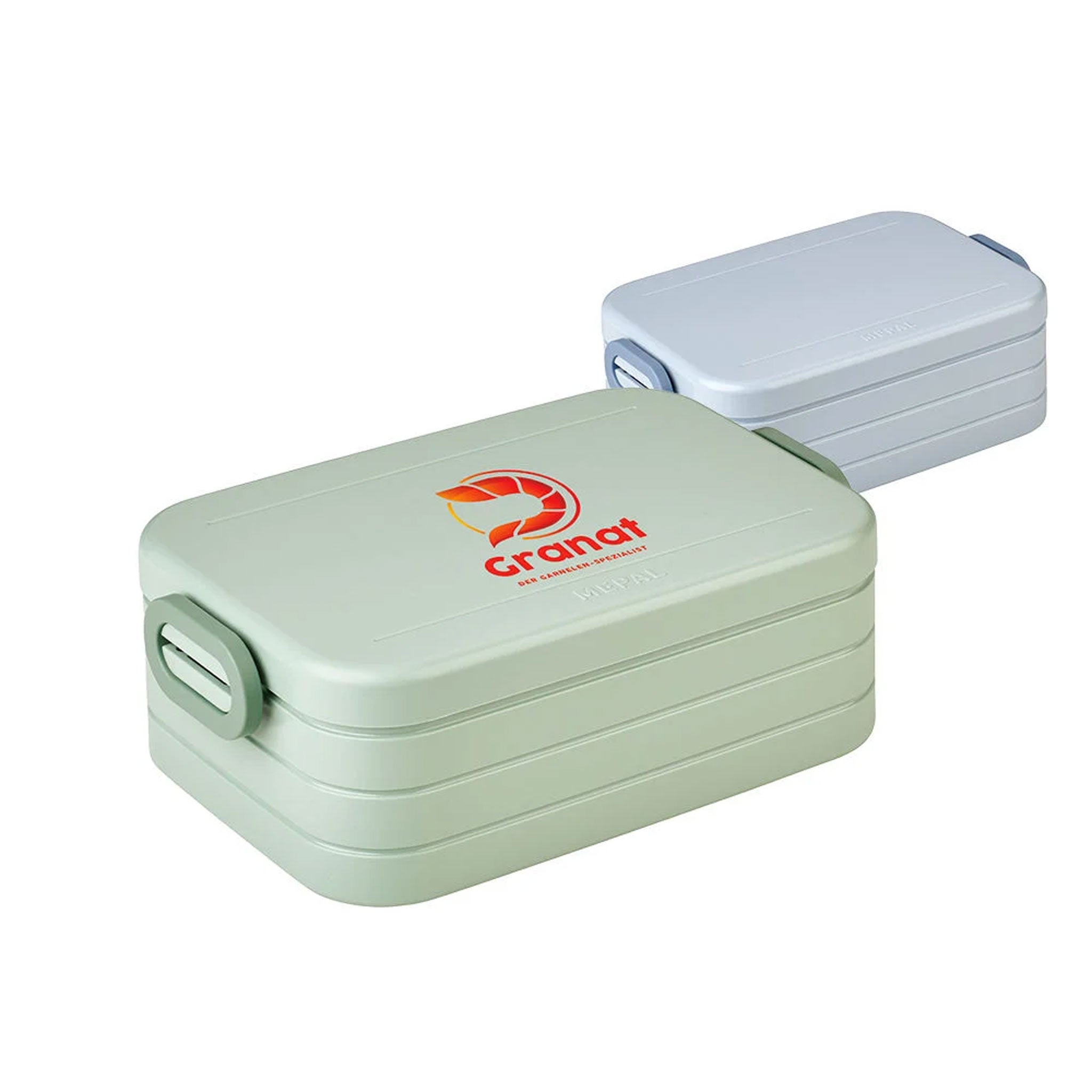 Mepal Lunchbox Take a Break MIDI in Grün mit Druck und in Blau ohne Druck