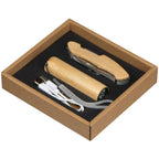 Multifunktionstaschenmesser mit Taschenlampe aus Bambus in neutraler Präsentbox ohne Druck