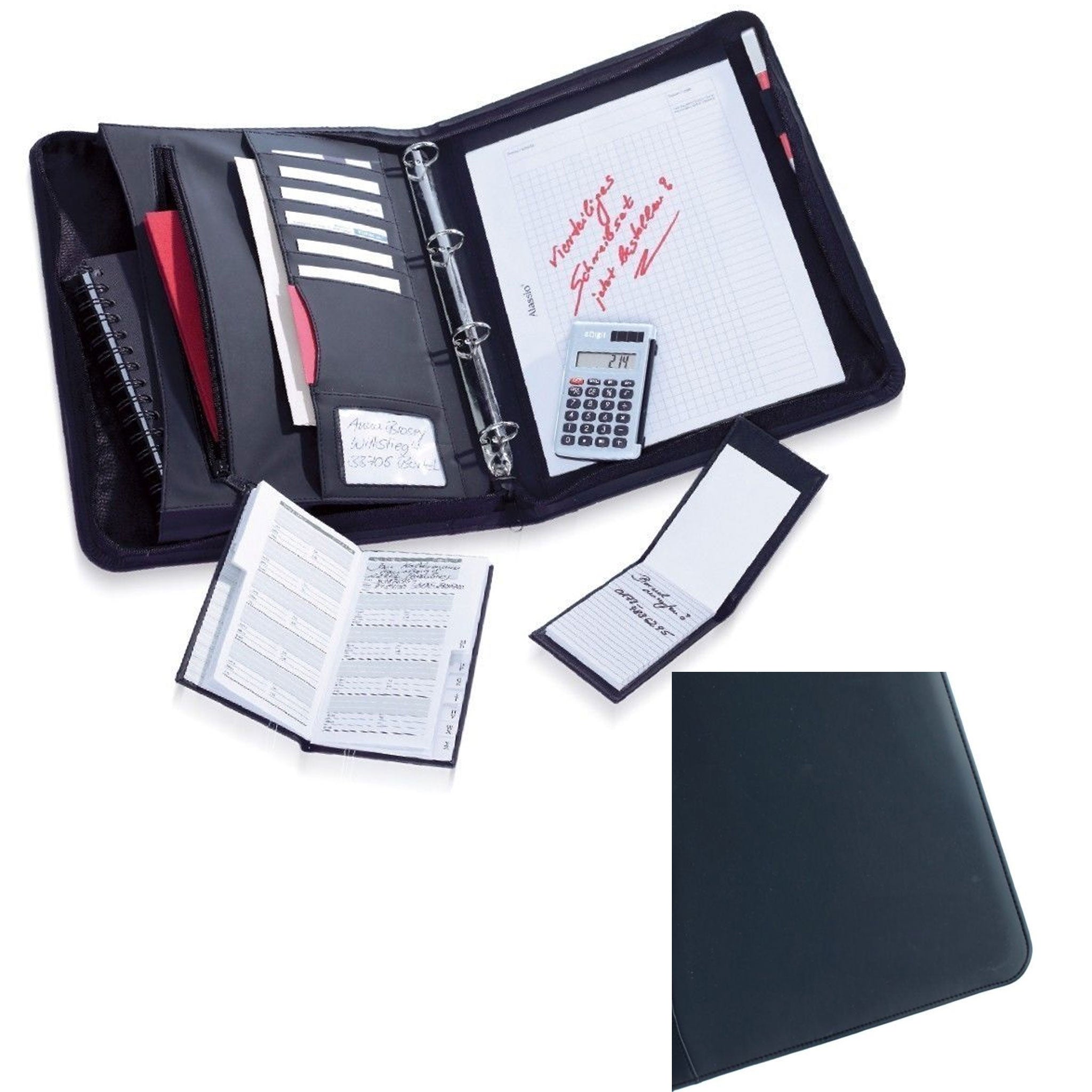Office-Set Collegemappe 4-teilig in schwarzer Kunstleder-Optik