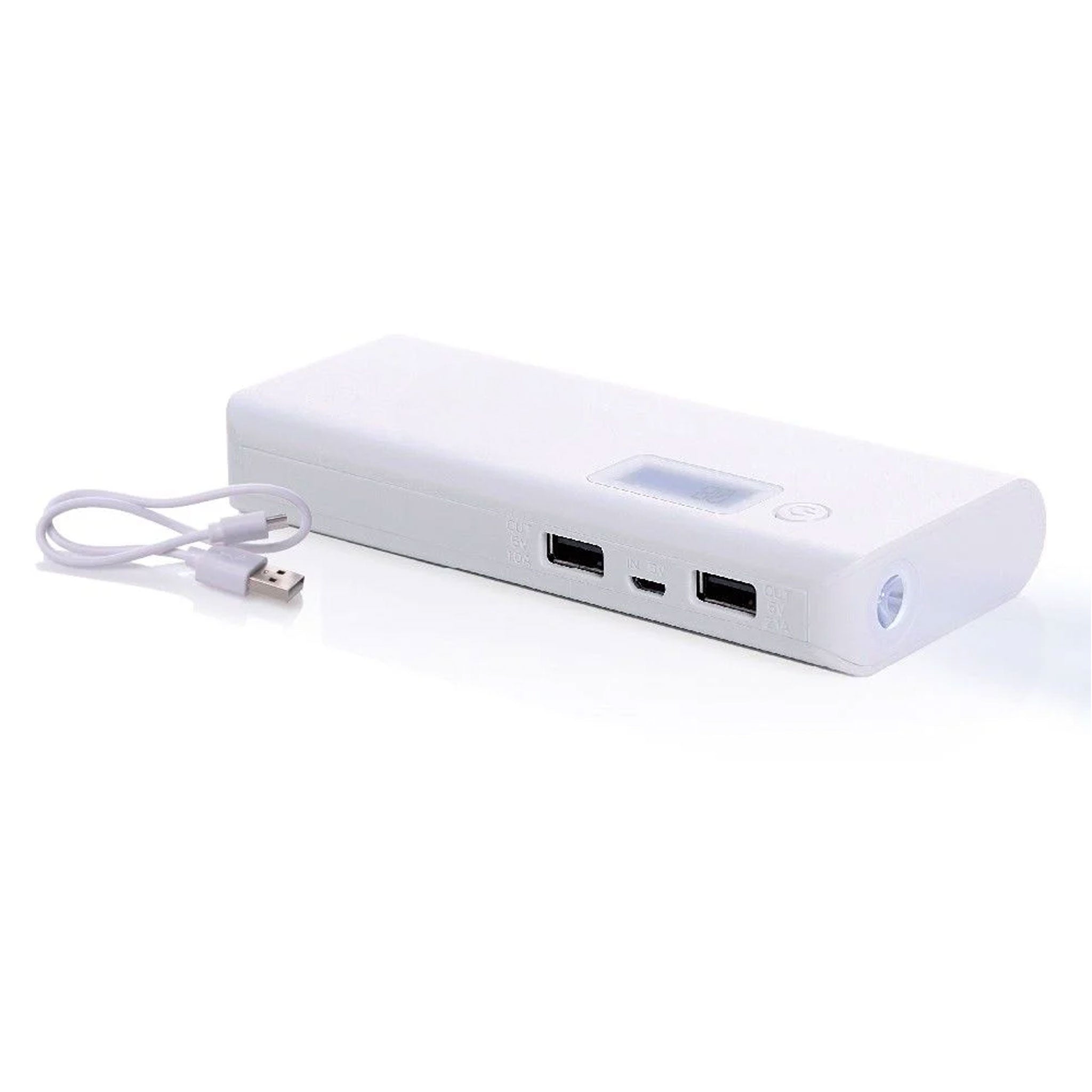 Weiße Powerbank mit 10.000 mAh und LCD-Anzeige