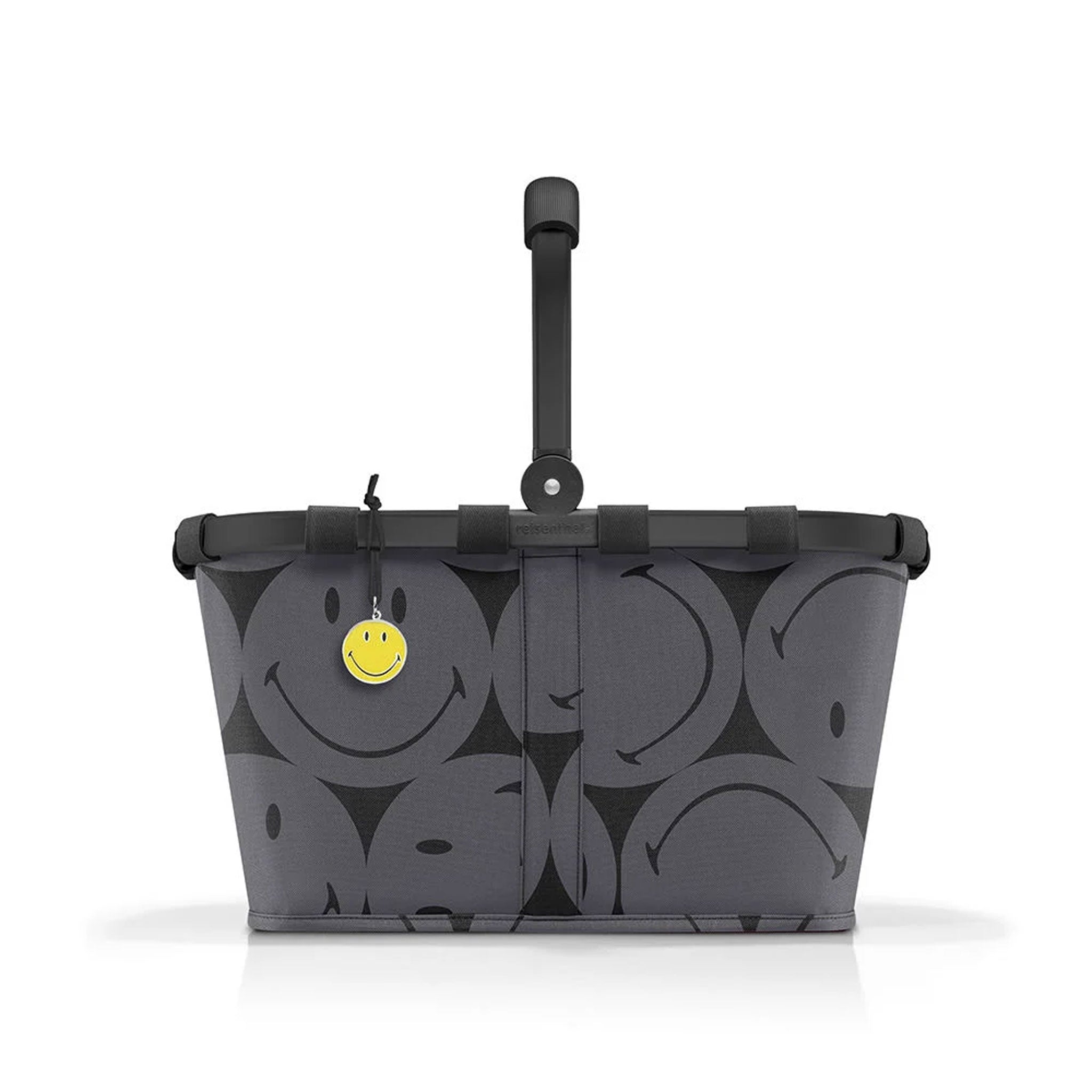 Reisenthel Carrybag Smiley grey in Frontansicht mit aufgestelltem Griff