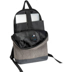 Grauer Rucksack mit integriertem LED-Licht und Laptopfach