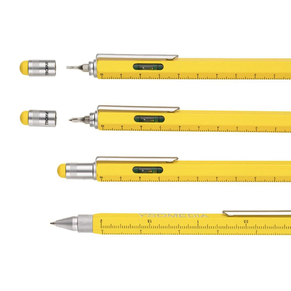 TROIKA Construction-Pen Metallkugelschreiber mit 6 Funktionen und integrierter Wasserwaage