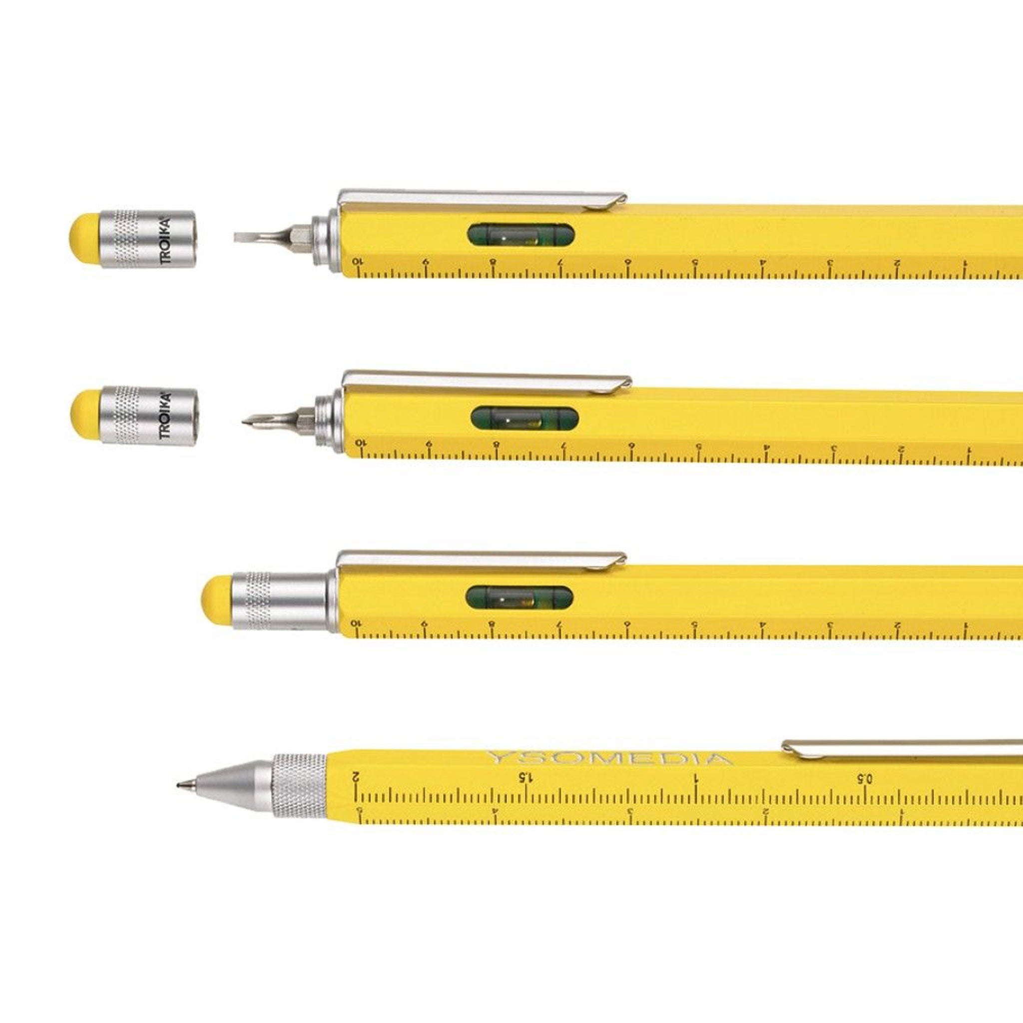 TROIKA Construction-Pen Metallkugelschreiber mit 6 Funktionen und integrierter Wasserwaage