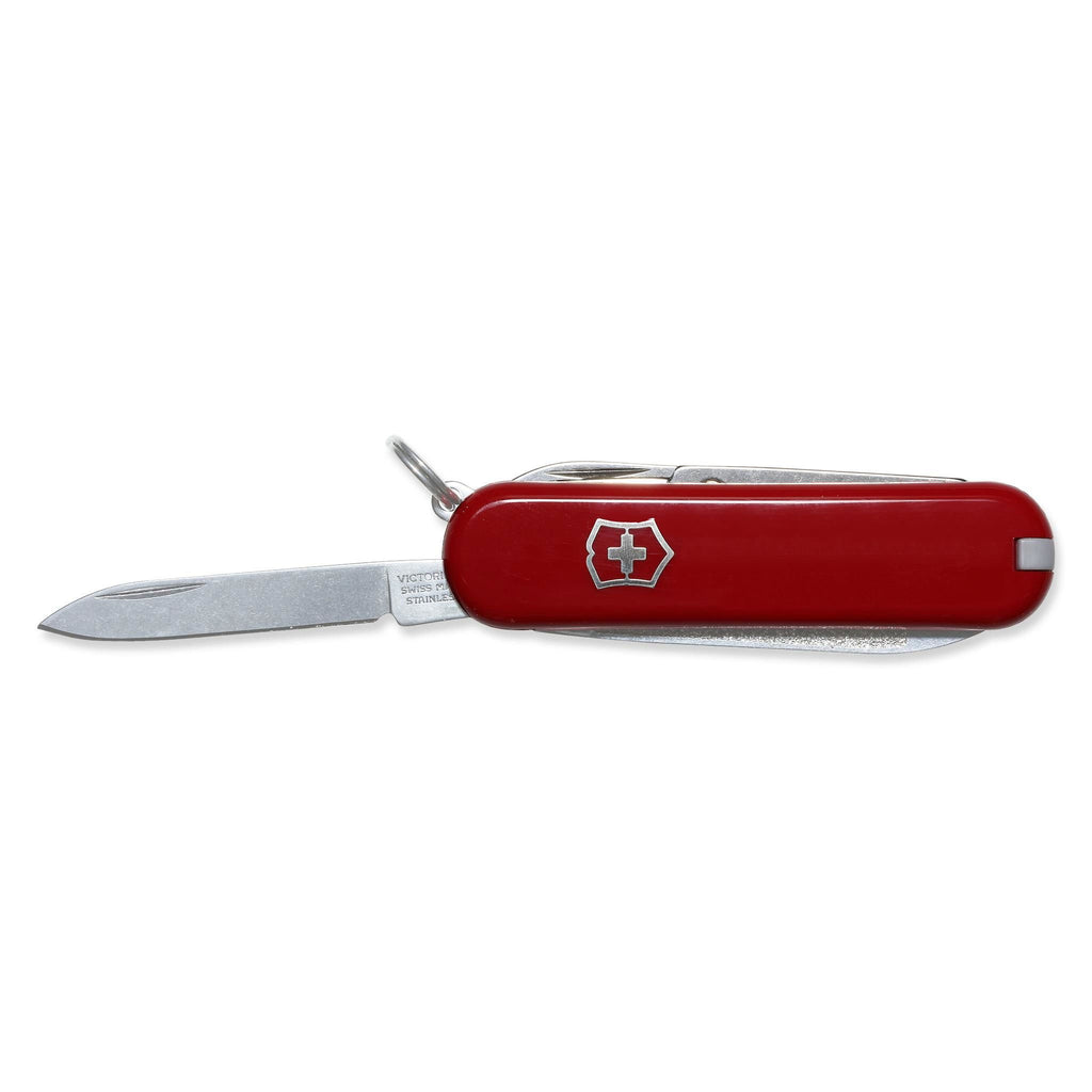 VICTORINOX Schweizer Messer Classic in Rot mit geöffneter kleiner Klinge und Schlüsselring