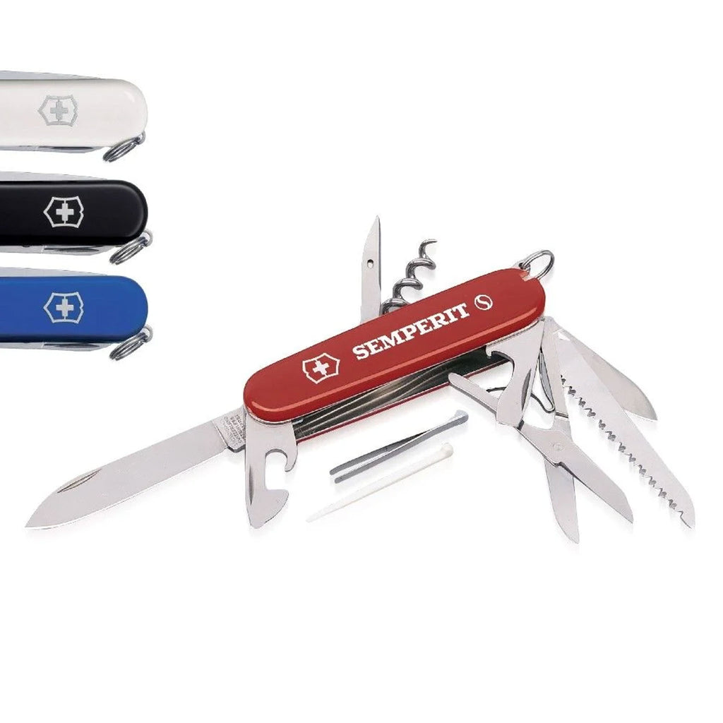 VICTORINOX Schweizer Messer Huntsman in Rot mit ausgeklappten Werkzeugen & Druck sowie Farbvarianten in Weiß, Schwarz und Blau