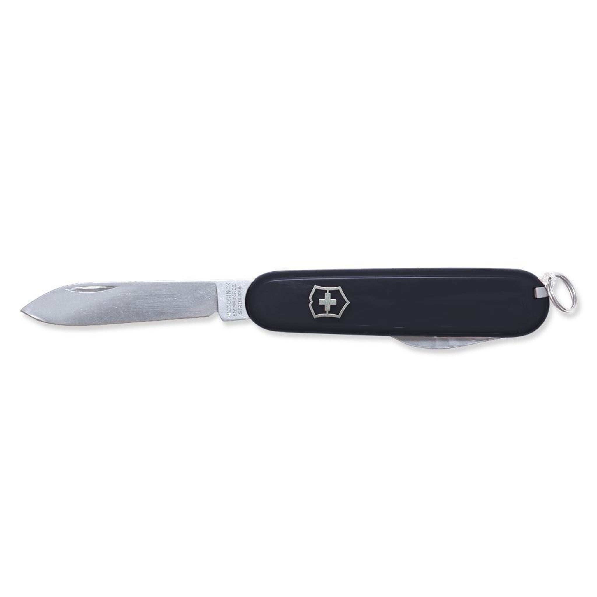 VICTORINOX Schweizer Messer Waiter in Schwarz mit geöffneter Klinge und Schlüsselring