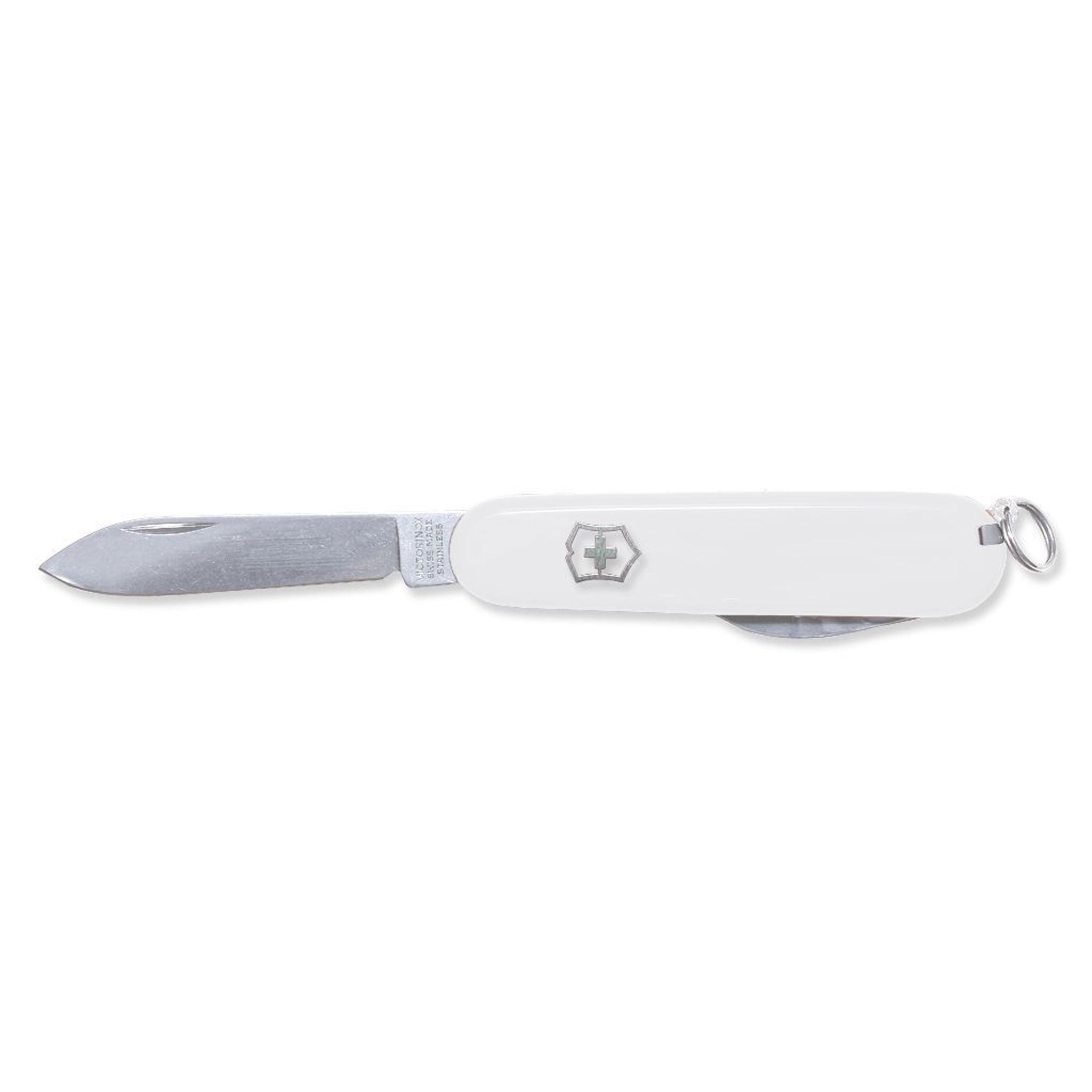 VICTORINOX Schweizer Messer Waiter in Weiß mit geöffneter Klinge und Schlüsselring