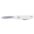 VICTORINOX Schweizer Messer Tourist in Weiß mit geöffneter großer Klinge und Schlüsselring