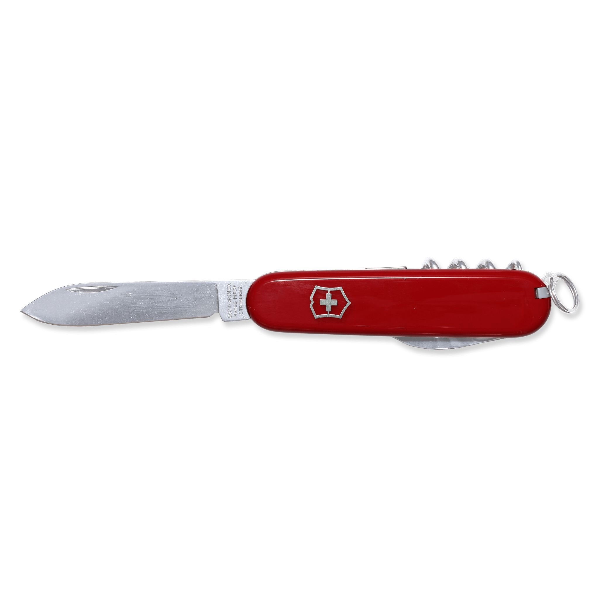 VICTORINOX Schweizer Messer Waiter in Rot mit geöffneter Klinge und Schlüsselring