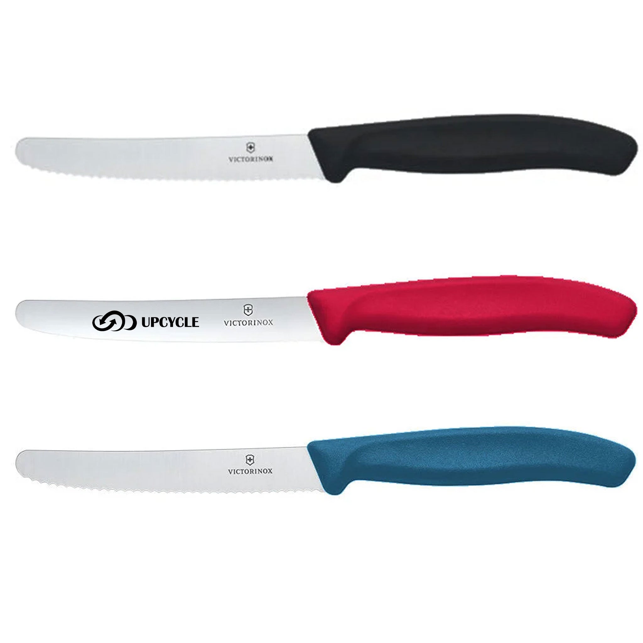 Victorinox Swiss Classic Tomaten und Tafelmesser in Schwarz, Rot mit Lasergravur und Blau im Vergleich